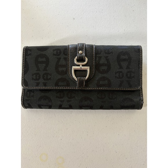 Vintage Etienne Aigner Wallet Women Bifold Monogram‎ Canvas Clutch Wallet - Picture 1 of 7
